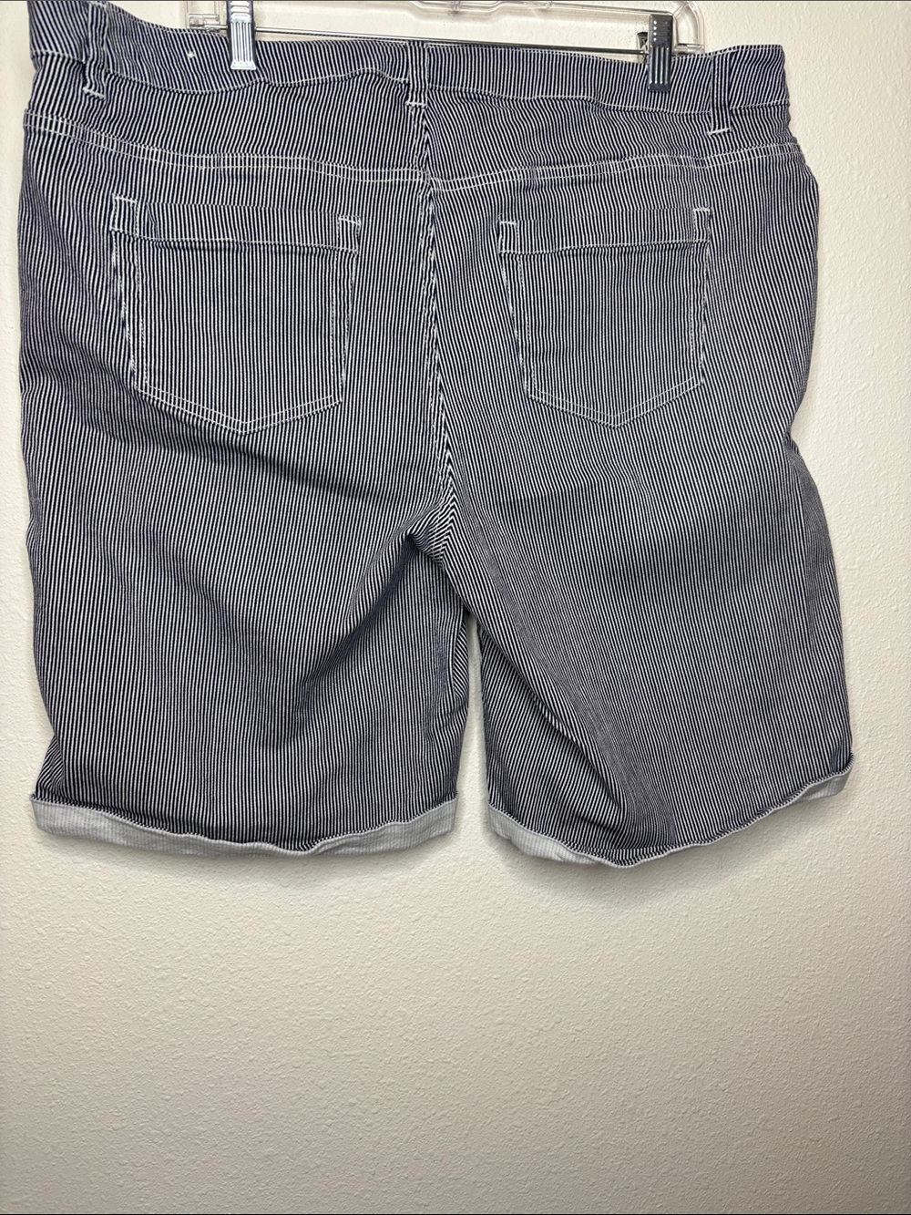 CJ Banks Navy Pinstripe Floral Embroidered Jean Shorts - Picture 8 of 10